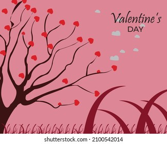 Valentine's day background with  a tree made out of hearts. Vector.