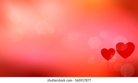 Valentine`s day background. Two hearts on red backdrop with highlights. vector illustration