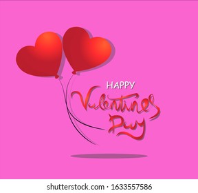 Valentines day background with two red heart balloons and typography of happy valentines day text . Vector illustration. Wallpaper, flyers, invitation, posters, brochure, banners.