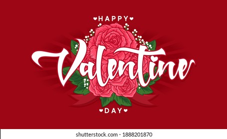 Valentine's day background with typography and flower flat design