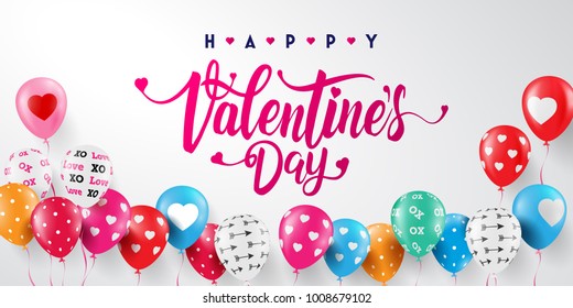 Valentine's Day Background with valentine air balloons for background or banner valentine template.Vector illustration EPS10