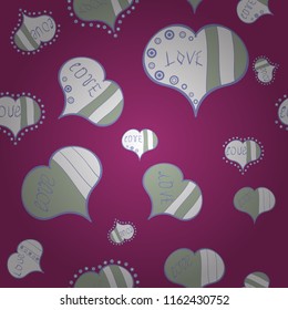 Valentines day background. Vector. Abstract texture, repeat tiles. Design for decoration, gift paper, textile. Love romantic theme. Seamless pattern with small hearts on purple, white, gray backdrop.