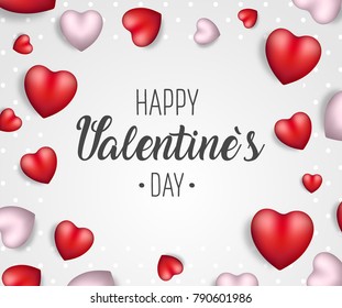 Valentine's day background. Vector concept illustration. 3d red white heart. Cute love sale banner, postcard, greeting card