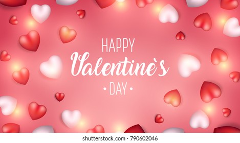 Valentine's day background. Vector concept illustration. 3d red white heart. Cute love sale banner, postcard, greeting card