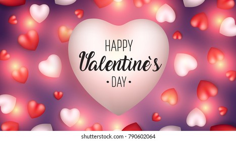 Valentine's day background. Vector concept illustration. 3d big white and red heart. Cute love sale banner, postcard, greeting card