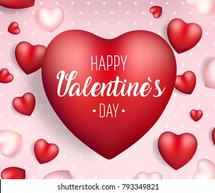 Valentine's day background. Vector concept illustration. 3d big red and white heart. Cute love sale banner, postcard, greeting card