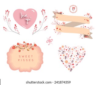 Valentine's Day Background Vector Decoration with Flowers, Hearts and Ribbon