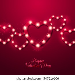 Valentine`s Day background. Vector heart shape lights.