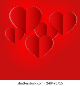 Valentine`s Day Background, Vector Hearts from cut-out Paper