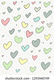 Valentines Day Background Vector Illustration with Hearts in Pastel Colors