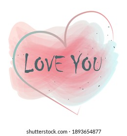 Valentinstag-Hintergrund. Vektorgrafik von Herz-auf-Wasser-Farbe Stain mit Liebe Sie Lettern. Cute-Love-Grußkarte
