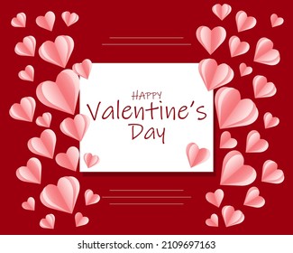 Valentinstag Hintergrund. Vektorgrafik.  3 d rosafarbene Papierherzen.Banner oder Grußkarte.