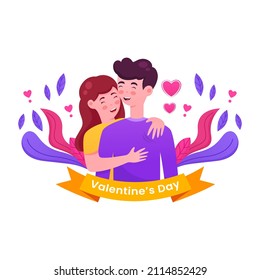 Valentines day background vector illustration. couple sticker logo design template.