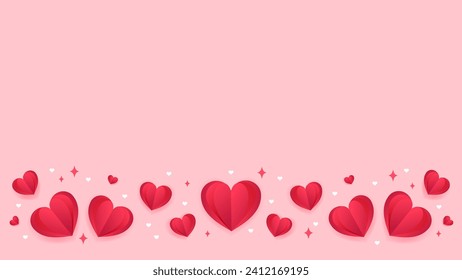 Valentine's day background Vector illustration. Red paper craft of hearts with copy space