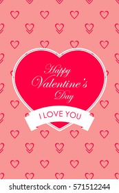 Valentine`s day background. Vector illustration. Happy valentines day card with ornaments, hearts.