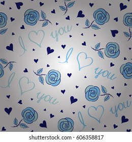 Valentines day background. Vector illustration. Seamless vector Saint Valentines Pattern in blue colors on a white background.