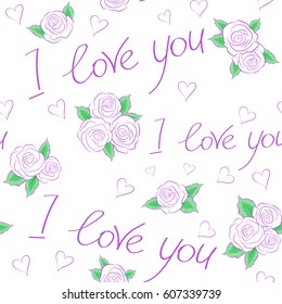 Valentines day background. Vector illustration. Seamless vector Saint Valentines Pattern in violet and white colors on a white background.
