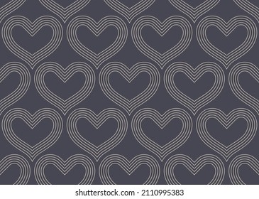 Valentine's Day Background Vector Linear Heart Seamless Pattern Abstract Retro Wallpaper. Outline Hearts Graphic Love Symbol Repetitive Subtle Texture. Art Deco Old Fashioned Tileable Illustration