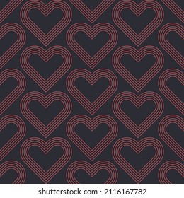 Valentine's Day Background Vector Linear Modern Red Hearts Seamless Pattern Abstract Retro Wallpaper. Outline Heart Graphic Love Symbol Repetitive Subtle Texture. Tessellated Art Illustration