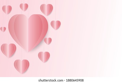 valentines day background vector and paper heart on pink and pastel background. present wallpaper or illustration and color sweet of love happy. card Valentine's Day, birthday greeting card design