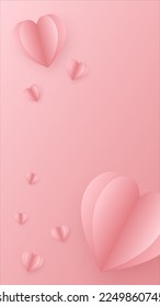 Valentines day background vector. Paper cut decorations. Background aspect ratio 9:16 for smartphones.