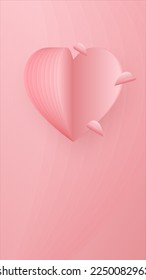 Valentines day background vector. Paper cut decorations. Background aspect ratio 9:16 for smartphones.