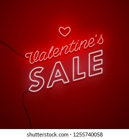 Valentines Day background. Vector retro neon sign. 