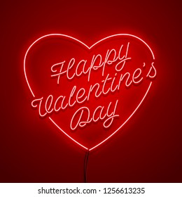 Valentines Day background. Vector retro neon sign. 