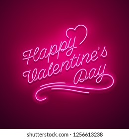 Valentines Day background. Vector retro neon sign. 