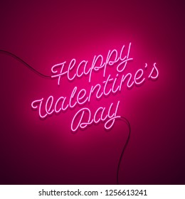 Valentines Day background. Vector retro neon sign. 