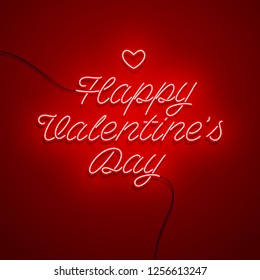 Valentines Day background. Vector retro neon sign. 
