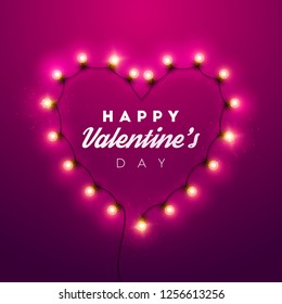 Valentines Day background. Vector retro light sign. 