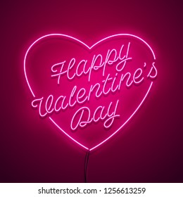 Valentines Day background. Vector retro neon sign. 