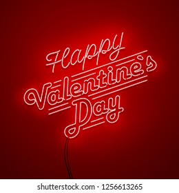 Valentines Day background. Vector retro neon sign. 