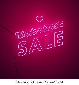 Valentines Day background. Vector retro neon sign. 