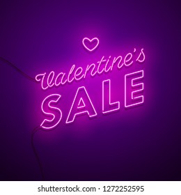 Valentine`s Day background. Vector retro neon sign. 