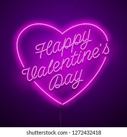 Valentine`s Day background. Vector retro neon sign. 