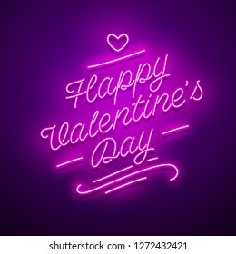 Valentine`s Day background. Vector retro neon sign. 