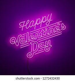 Valentine`s Day background. Vector retro neon sign. 