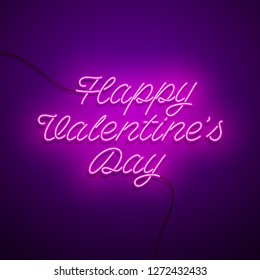 Valentine`s Day background. Vector retro neon sign. 
