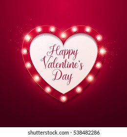 Valentine`s Day background. Vector retro light sign. Heart shape.