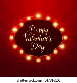 Valentine`s Day background. Vector retro light sign.