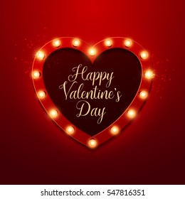 Valentine`s Day background. Vector retro light sign. Heart shape.