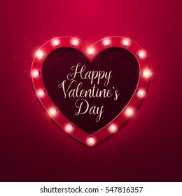 Valentine`s Day background. Vector retro light sign. Heart shape.