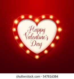 Valentine`s Day background. Vector retro light sign. Heart shape.