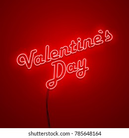Valentines Day background. Vector retro neon sign. 