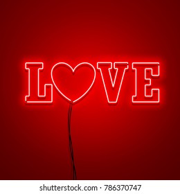 Valentines Day background. Vector retro neon sign. 
