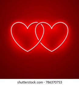Valentines Day background. Vector retro neon sign. 