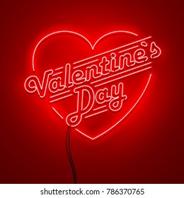 Valentines Day background. Vector retro neon sign. 