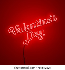Valentines Day background. Vector retro neon sign. 